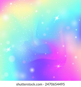Fondo del arco iris. Degradado Kawaii rosa. Patrón Unicornio. Invitación de fantasía iridiscente. Invitación cósmica púrpura. Holograma de Lilac Sparkles. Princesa Brillo. Fondo del arco iris del caramelo.