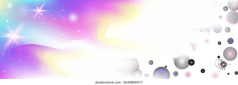 Rainbow Background. Pink Kawaii Pattern And Beautiful Magic Hologram. Purple Fairy Gradient. Iridescent Sky Texture With Glitter And Sparkle Stars. Blue Rainbow Background.
