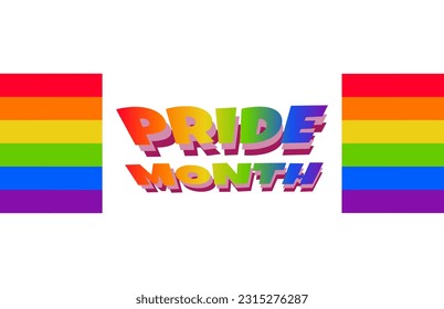 rainbow background with pride month lettering on white background