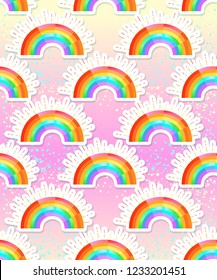 Rainbow background.  Retro seamless pattern the 50s and 60s inspired. Seamless abstract Vintage backdrop in sixties style. Vector illustration