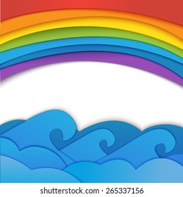 Rainbow background with sea waves. Vector illustration.