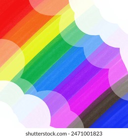 Rainbow background under white clouds