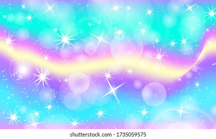 Fondo del Arcoiris. Fondo Colorido Unicornio. Cielo Holográfico En Colores Pastel. Patrón Unicornio En Colores Princesas. Ilustración vectorial. Fondo del Arcoiris de Unicornio.