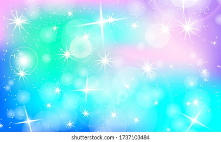 Rainbow Background. Unicorn Colorful Backdrop. Holographic Sky In Pastel Colors. Unicorn Pattern In Princess Colors. Vector Illustration. Unicorn Rainbow Background.