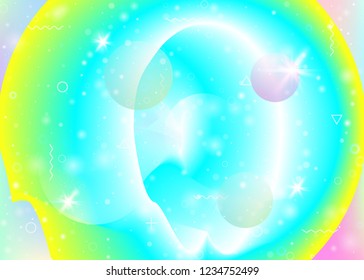Rainbow background with vibrant gradients. Holographic dynamic fluid. Cosmos hologram. Design layout for book, mobile interface and placard. Plastic rainbow background.