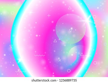 Rainbow background with vibrant gradients. Holographic dynamic fluid. Cosmos hologram. Graphic template for wallpaper, mobile interface and mobile interface. Memphis rainbow background.