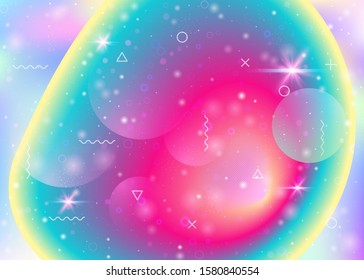 Rainbow background with vibrant gradients. Holographic dynamic fluid. Cosmos hologram. Design layout for mobile screen, presentation and annual report. Multicolor rainbow background.
