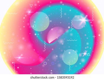 Rainbow background with vibrant gradients. Holographic dynamic fluid. Cosmos hologram. Design template for cover, banner and placard. Fluorescent rainbow background.