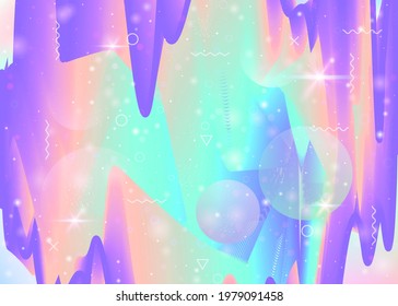 Rainbow background with vibrant gradients. Holographic dynamic fluid. Cosmos hologram. Design template for mobile interface, book and mobile screen. Pearlescent rainbow background.