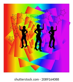 fondo arco iris con discoteca de baile femenino