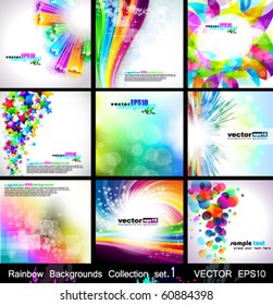 Rainbow Backgrounds Collection - 9 Flyer or brochures with colorful abstract motive - Set 1