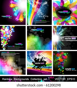 Rainbow Backgrounds Collection - 9 Flyer or brochures with colorful abstract motive - Set 1 Black Version