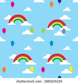 Rainbow And Ballon In The Blue Sky
