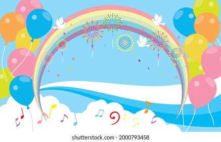 Rainbow and balloon background illustration