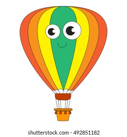 Rainbow Balloon cartoon. Outlined flying vehicle with black stroke.