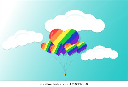 Rainbow balloon on the sky , Pride day concept
