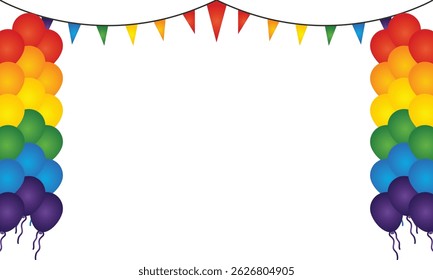 Rainbow Balloons and Bunting Vector Party Decorations, Colorful Event Graphics
