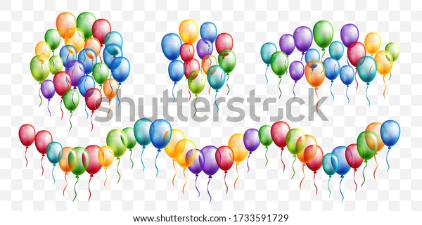 Rainbow\
balloons decoration collection.Circle, oval decors and horizontal\
wavy border. Vector celebration design\
element.