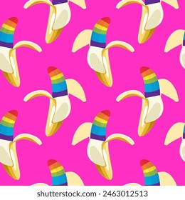 Rainbow banana. Seamless pattern. Vector.