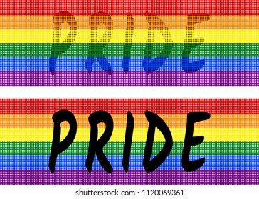 Rainbow banner of colorful dots texture on transparent (white) background. Colors of LGBT pride flag, symbol of lesbian, gay, bisexual, transgender, and questioning (LGBTQ). Vector illustration, EPS10