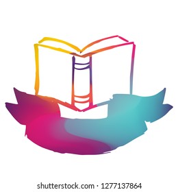 Rainbow Banner Vector Illustration of Book. Graphic Design for Logo and T-shirt. 