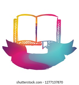 Rainbow Banner Vector Illustration of Book. Graphic Design for Logo and T-shirt. 