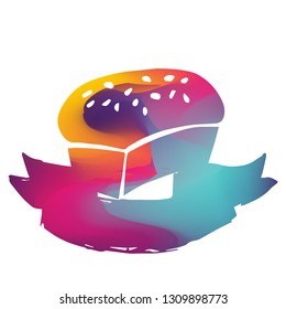 Rainbow Banner Vector Illustration of Bread Food. Graphic Design for Logo and T-shirt.