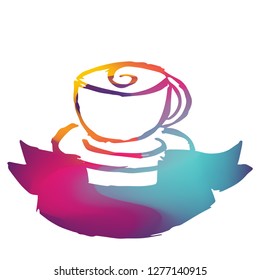 Rainbow Banner Vector Illustration of Coffee. Graphic Design for Logo and T-shirt. 