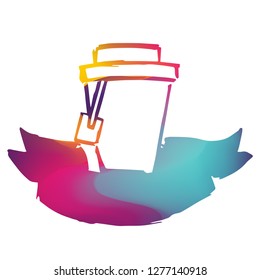 Rainbow Banner Vector Illustration of Coffee. Graphic Design for Logo and T-shirt. 