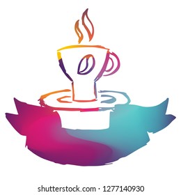 Rainbow Banner Vector Illustration of Coffee. Graphic Design for Logo and T-shirt. 