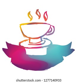 Rainbow Banner Vector Illustration of Coffee. Graphic Design for Logo and T-shirt. 