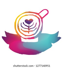 Rainbow Banner Vector Illustration of Coffee. Graphic Design for Logo and T-shirt. 