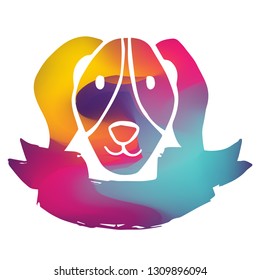 Rainbow Banner Vector Illustration of Dog Animal. Graphic Design for Logo and T-shirt.