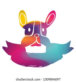 Rainbow Banner Vector Illustration of Dog Animal. Graphic Design for Logo and T-shirt.