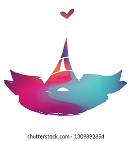 Rainbow Banner Vector Illustration of Paris Eiffel Tower. Graphic Design for Logo and T-shirt.