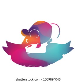 Rainbow Banner Vector Illustration of Rat Animal. Graphic Design for Logo and T-shirt.