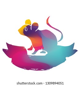 Rainbow Banner Vector Illustration of Rat Animal. Graphic Design for Logo and T-shirt.