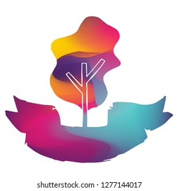 Rainbow Banner Vector Illustration of Trees. Graphic Design for Logo and T-shirt. 