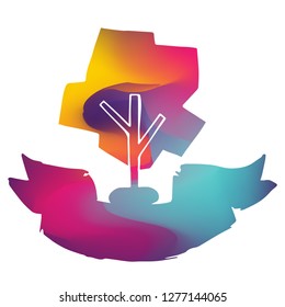 Rainbow Banner Vector Illustration of Trees. Graphic Design for Logo and T-shirt. 