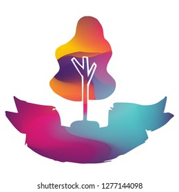 Rainbow Banner Vector Illustration of Trees. Graphic Design for Logo and T-shirt. 