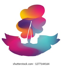 Rainbow Banner Vector Illustration of Trees. Graphic Design for Logo and T-shirt. 