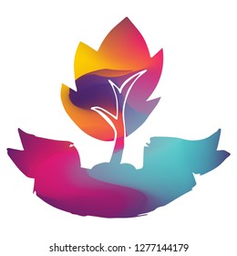 Rainbow Banner Vector Illustration of Trees. Graphic Design for Logo and T-shirt. 