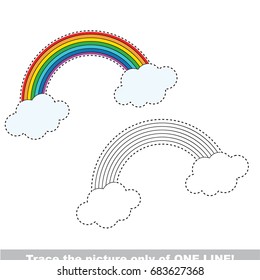 Rainbow to be traced only of one line, the tracing educational game to preschool kids with easy game level, the colorful and colorless version.
