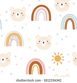 Rainbow and bears seamless pattern