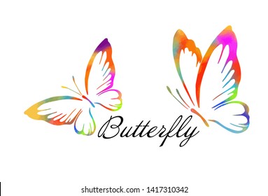 Rainbow beautiful butterfly logo. Vector illustration