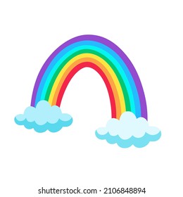 Rainbow. Beautiful multi-coloured rainbow with two clouds at the ends. For holiday, festival, for cards, invitations, children's room decoration. Flat vector illustration, cartoon style.