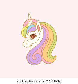 Rainbow Beauty Cute Unicorn Horse Vector. Magical Horse. Magical Unicorn