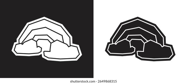 Rainbow behind Sun Icon in Black Filled and White Filled Cutout Style