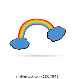 rainbow between the clouds color vector on a white