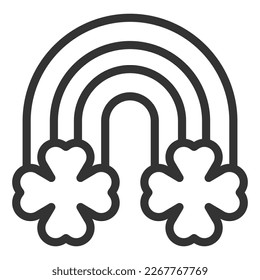 Rainbow between clover leaves - icon, illustration on white background, outline style
